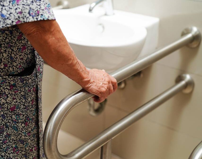 Handrail safety grab bar near a wash basin